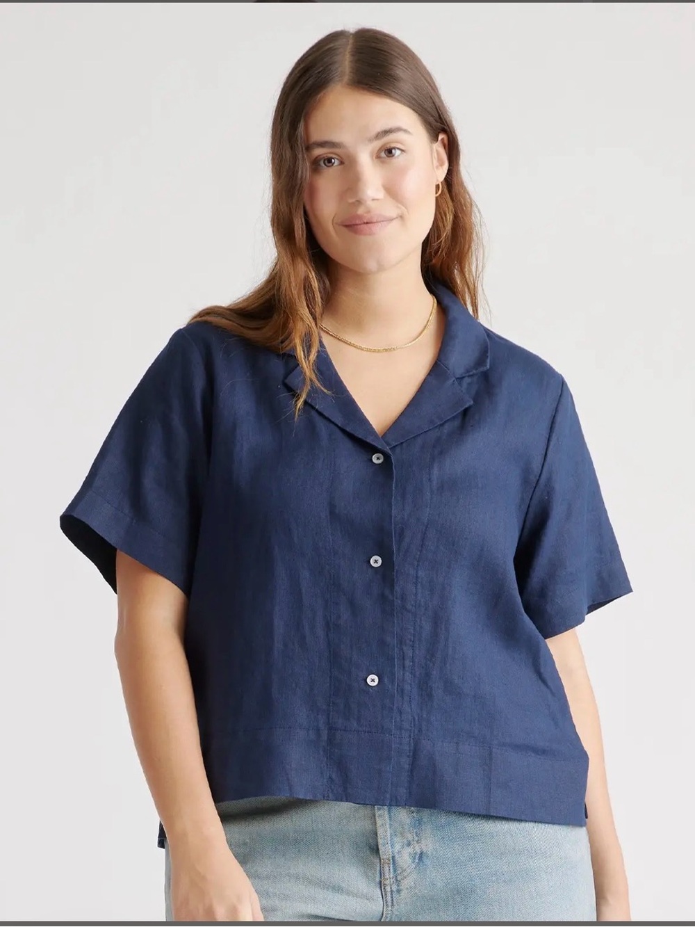 Quince European Linen Short Sleeve Navy Shirt Large